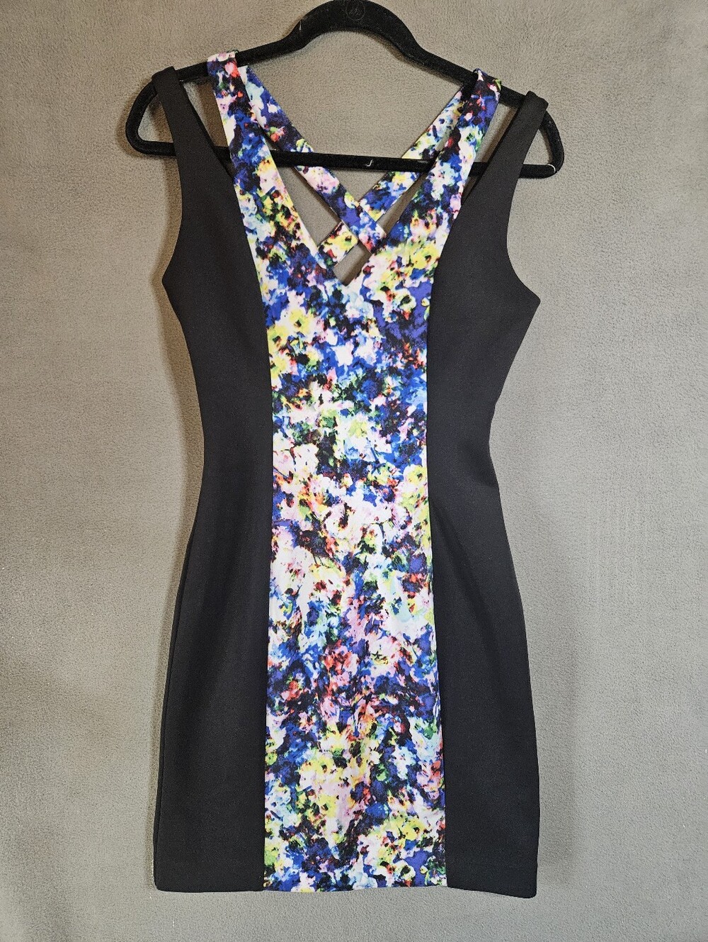 Guess Y2K Womens 6 Mini Dress Multicolor Fitted Sleeveless Scuba Club Vneck